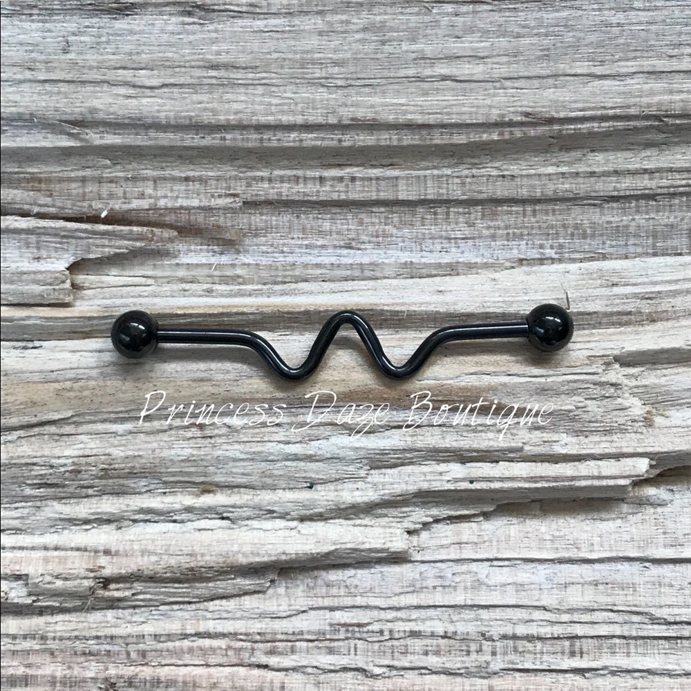 Black Squiggly Industrial‎ Barbell Earring